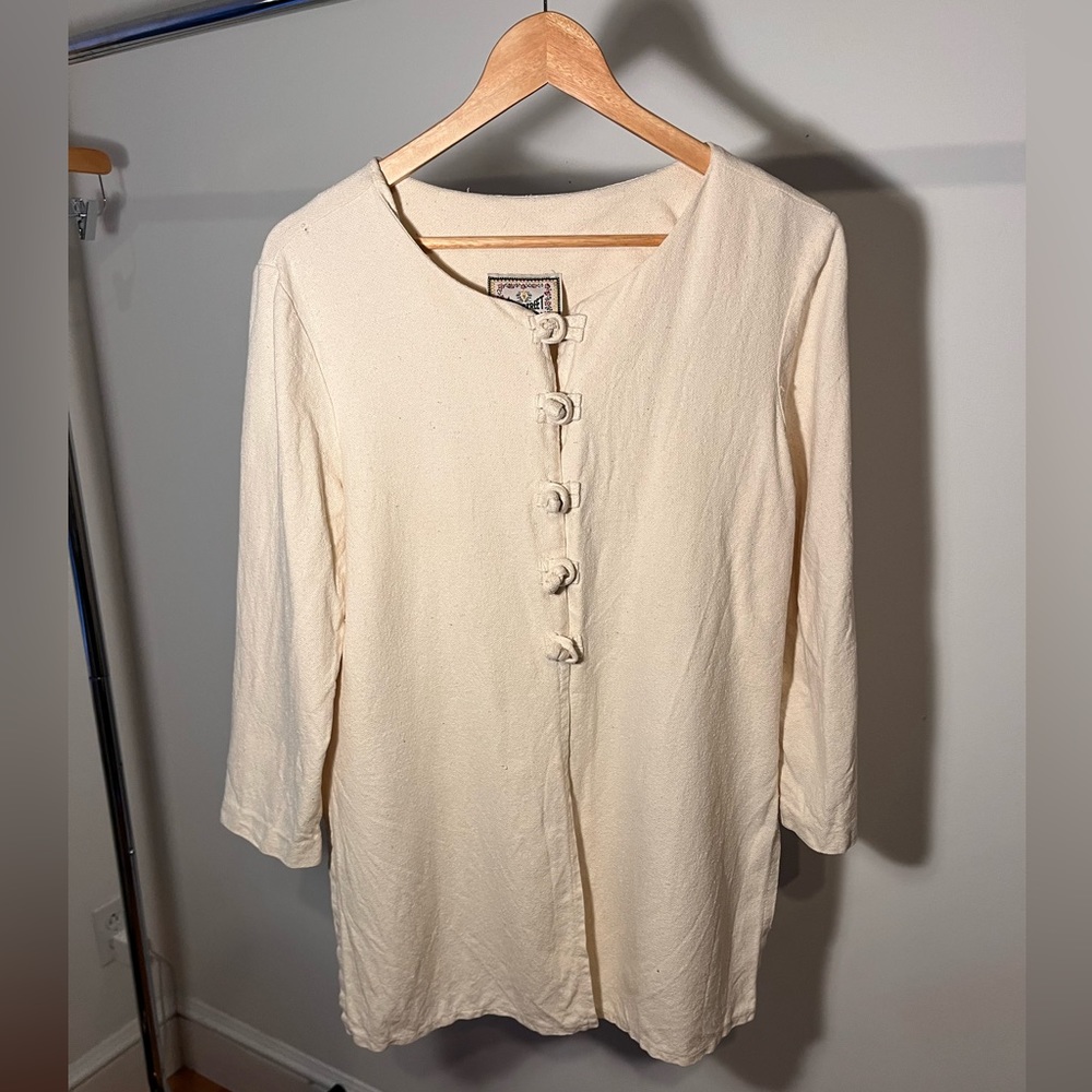 Raw Silk Cream Tunic Blouse w Buttons